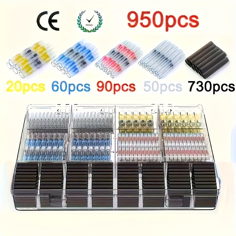TEMU 950/1100pcs Waterproof Crimp Terminals Kit, Solder Seal Electrical Connectors For Automotive And Marine Wiring, Thermal