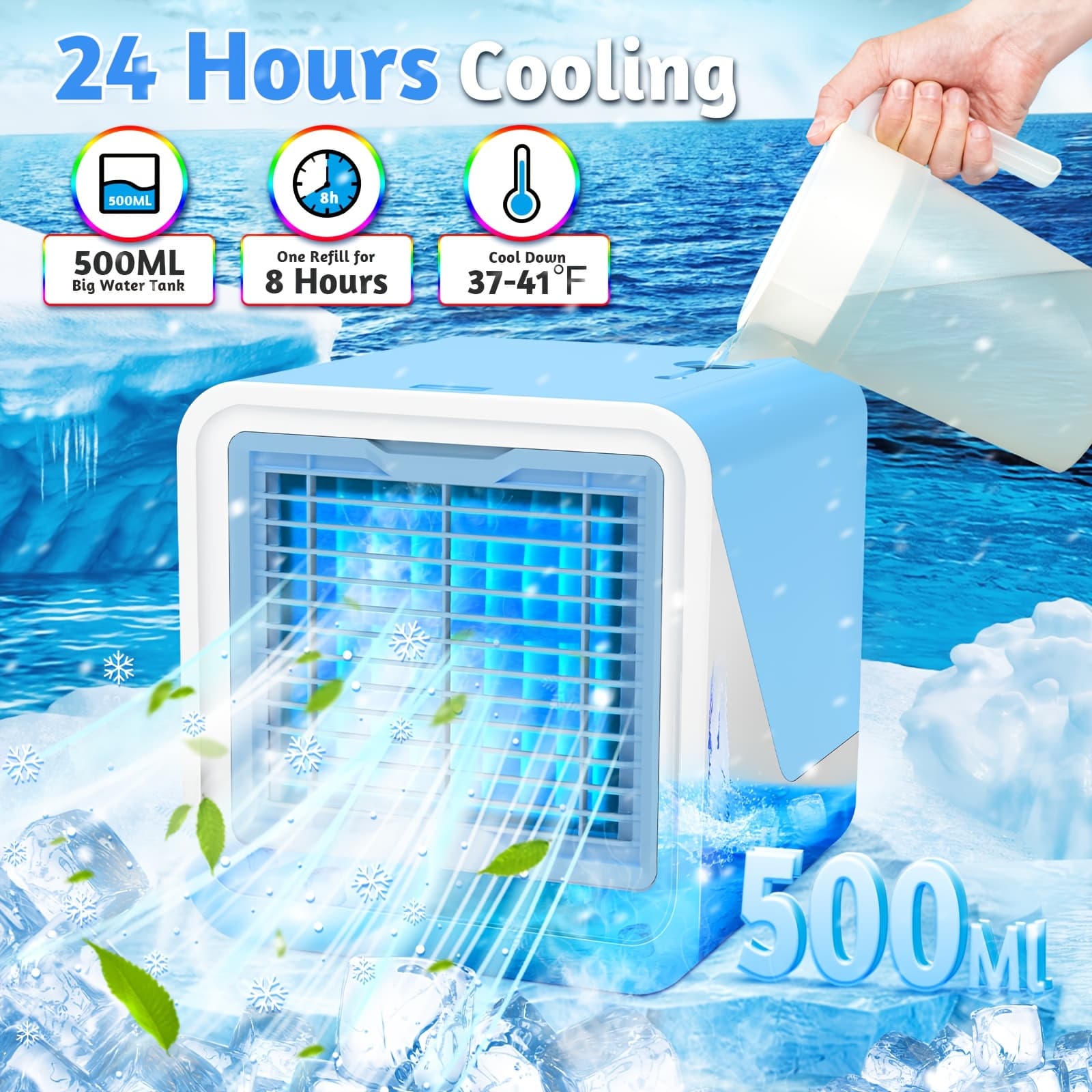 TEMU Portable Ac Mini Air Conditioner Cooling Fan With 3 And Timer, Personal Desk Evaporative Cooler For Room, Home, Office, Or Car