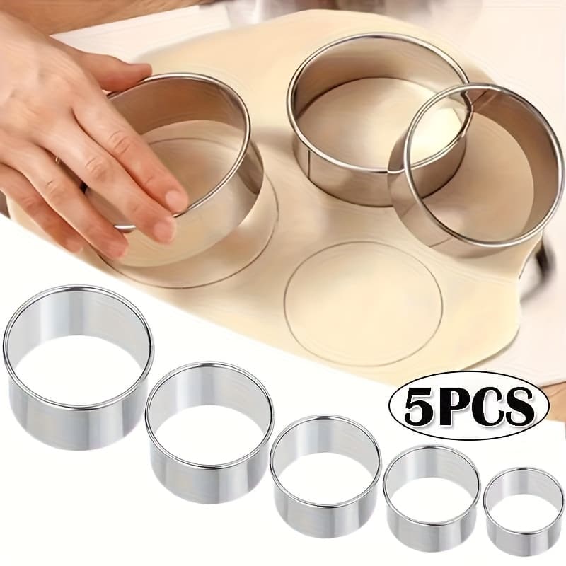 TEMU 5pcs/set, Stainless Steel Cookie And Pastry Dough Cutter, Mold, Cookie Machine, Round Baking Additions, Cake Mold, Dumpling Mold, Can A Of Foods