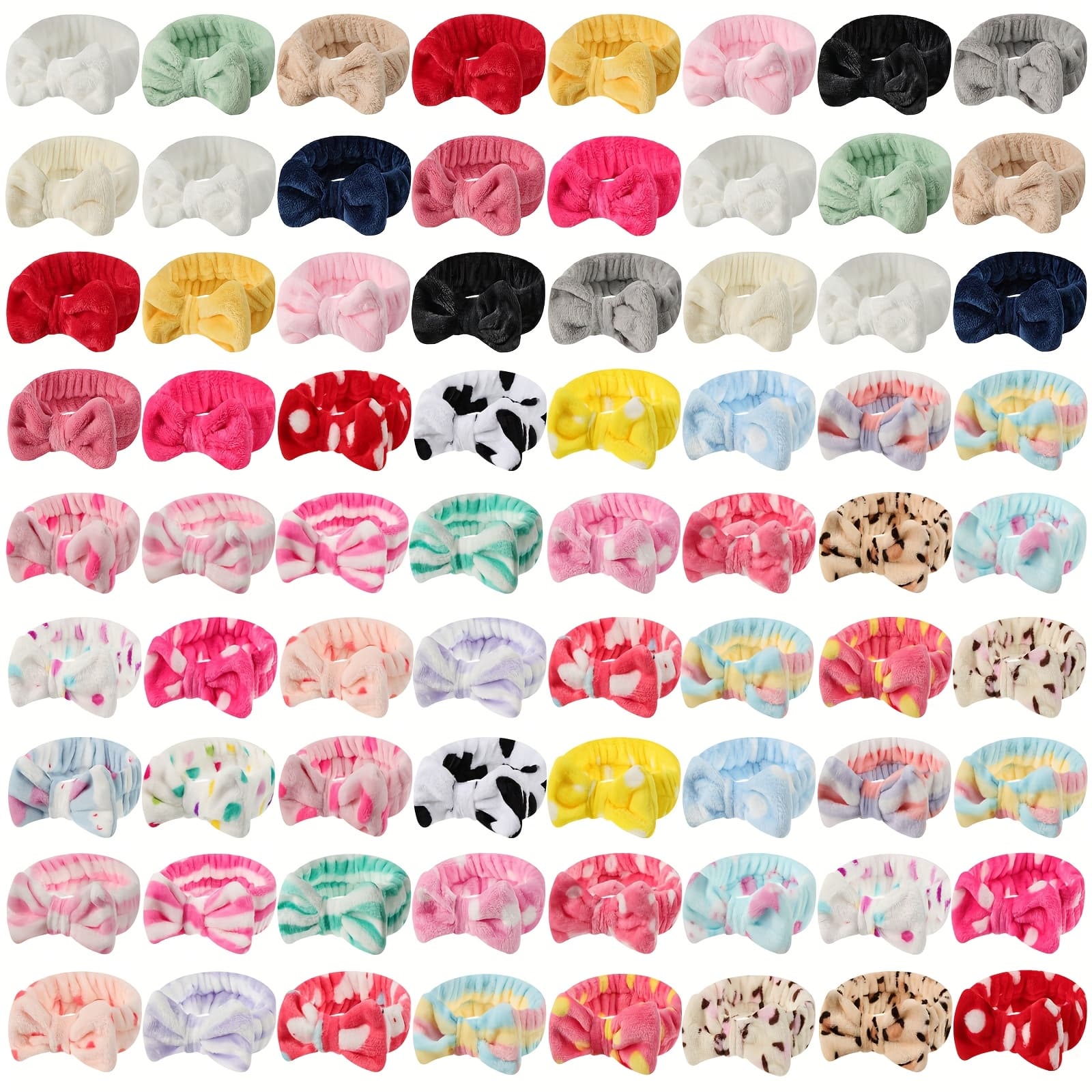 TEMU 74pcs Spa Headband Bulk For Women Coral Fleece Bow Makeup Headband Cosmetic Skincare Hairband For Washing Facial Hair Wrap Headband Terry Cloth Headbands For Spa Party, 32 Styles
