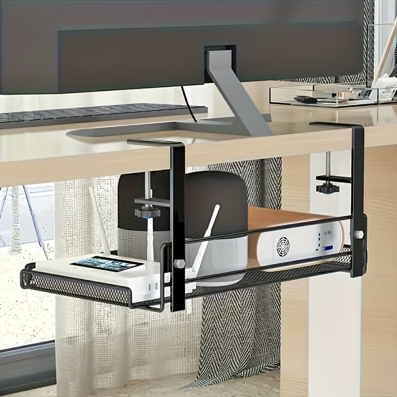 TEMU Under Desk Cable Management Tray, Upgraded Wire Management No Drill No Screws, Cable Tray With Clamp For Wire Organizers, Computer Cord Rack For Office, Home - No Damage To Desk Black
