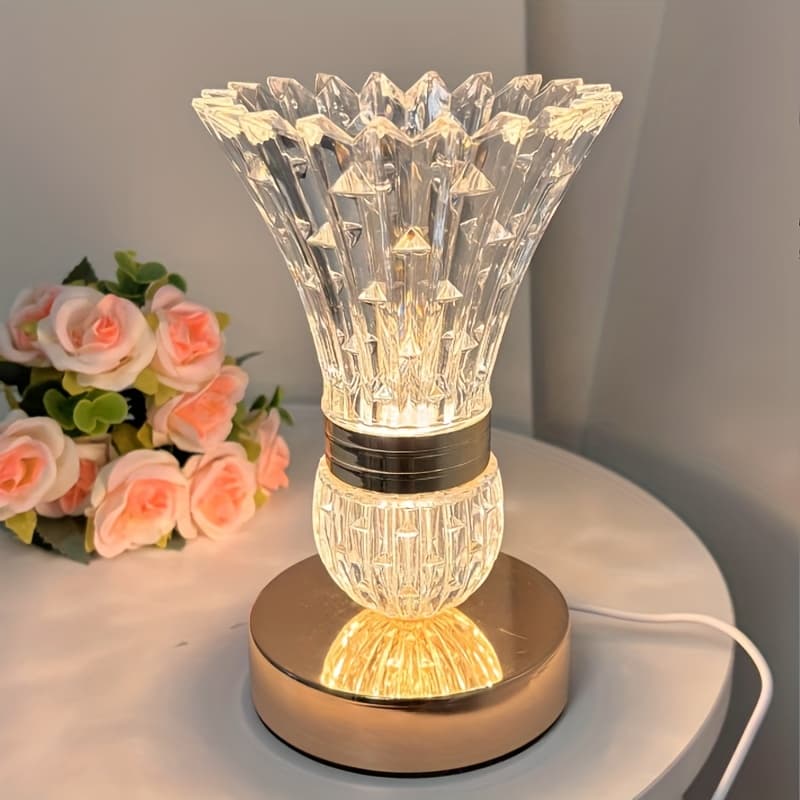 TEMU Crystal Vase Table Lamp, 3-color Dimmable Night Light, Rechargeable Cordless Small Desk Lamp, Dimming Bedside Lamp, Touch Switch, For Date Party Home Decoration