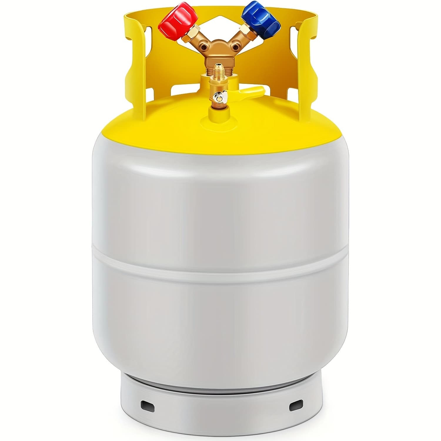 TEMU Generic 30 Lb Capacity Refrigerant Recovery Tank With Double Valve Collar Design Reusable Save Valve And Collar Design Reusable With 1/4 Sae Y Valve Gray Yellow