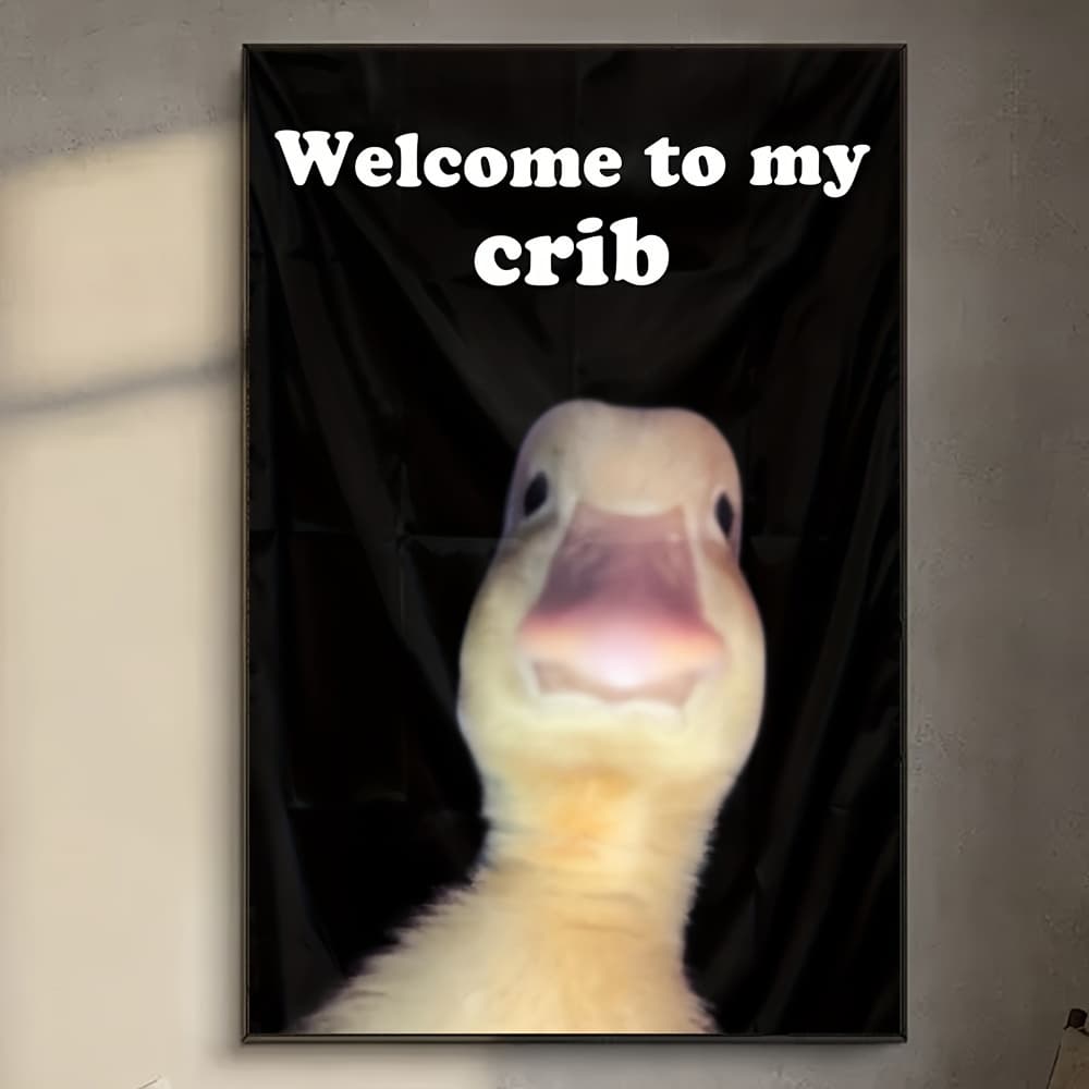 TEMU 2d Flat, 2d Flat, Unframed Canvas Poster - 12x16 Inch, "welcome To " Art, Ideal For Bedroom, Living Room, Teen Room Decor - No Frame, Bedroom Wall Art | | Frameless Canvas, Duck Decor