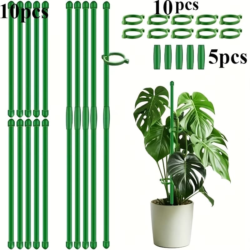 TEMU 25pcs Plant Fixing With 10 Plant Support Stakes Inches (30 Cm) Sticks, Extendable Plant Poles With 10 Clips, Suitable For Indoor And Outdoor Potted Plants, Tomatoes, Roses, Vegetables, Etc