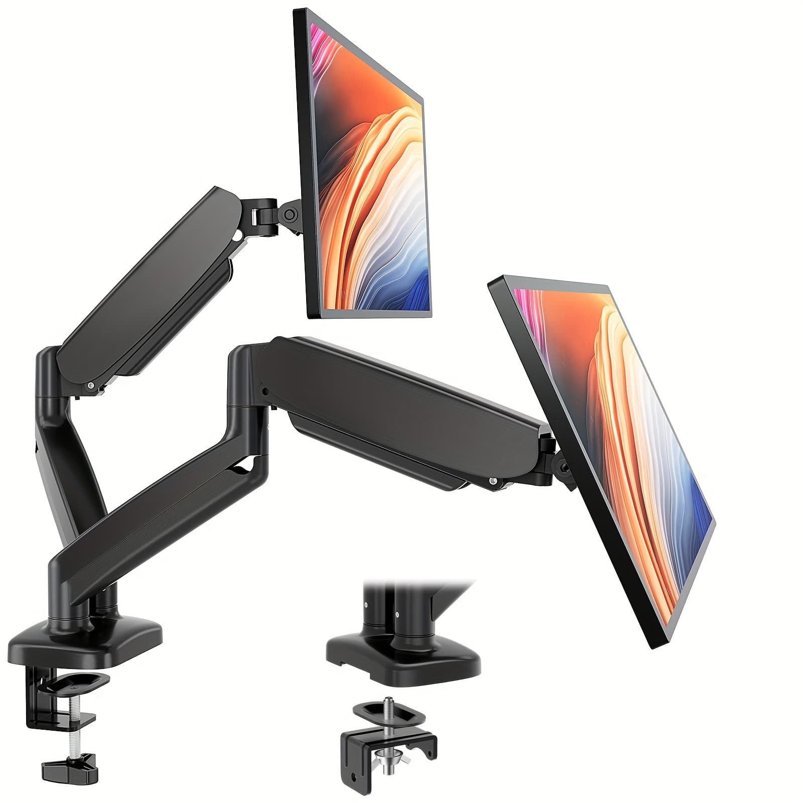 TEMU Dual Monitor Stand - Adjustable Desk Mount Arm For Support 13 To 32 Inch And 17.6lbs Heavy Duty Screen, 2 Gas Spring Computer Monitor Holder With Clamp And Grommet Base, Vesa Bracket 75 And 100