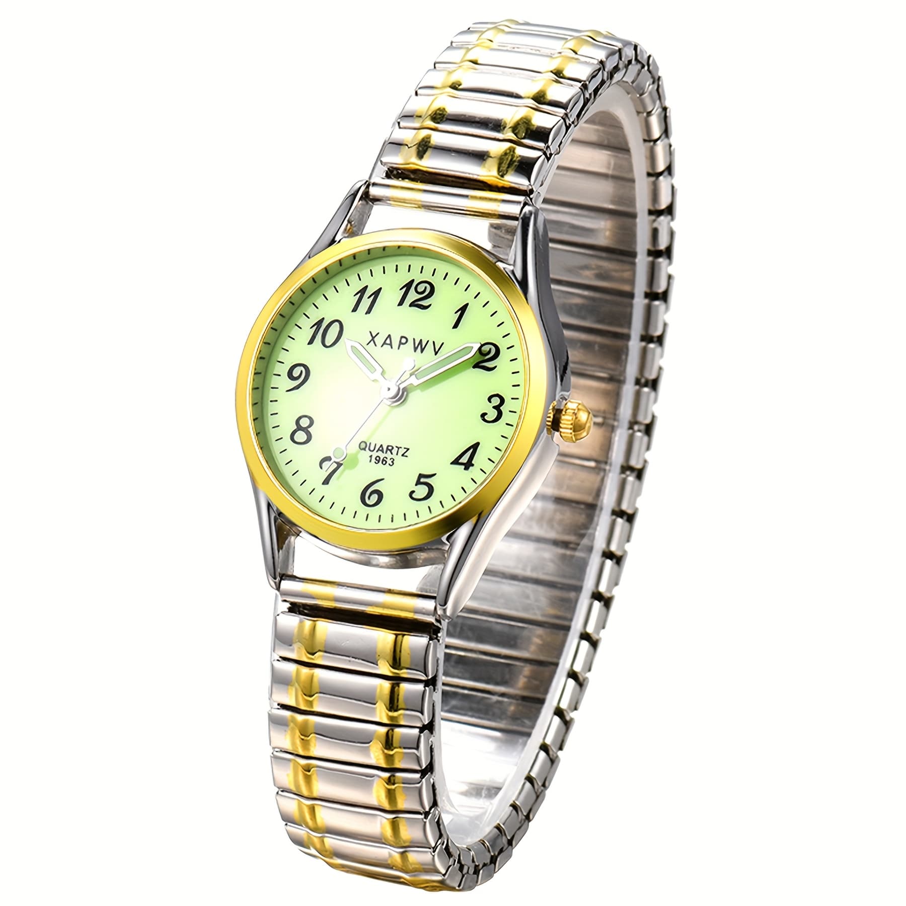 TEMU Fashion Simple Small Women's Elastic Watch, Quartz Wristwatch, Alloy Stretch Band, Large Arabic Scale Dial, Clear And Easy To Read, Round Case, Birthday Anniversary Christmas Gift
