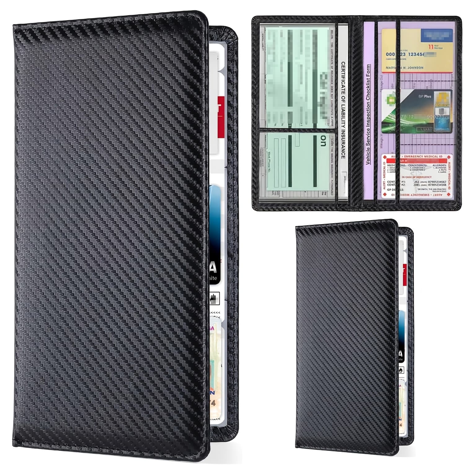TEMU Holder For Car Registration And Insurance Card, Organizer For Vehicle License Documents In Box, Interior Car Additions Suitable For Women, Men, And Teens (carbon Fiber Black)