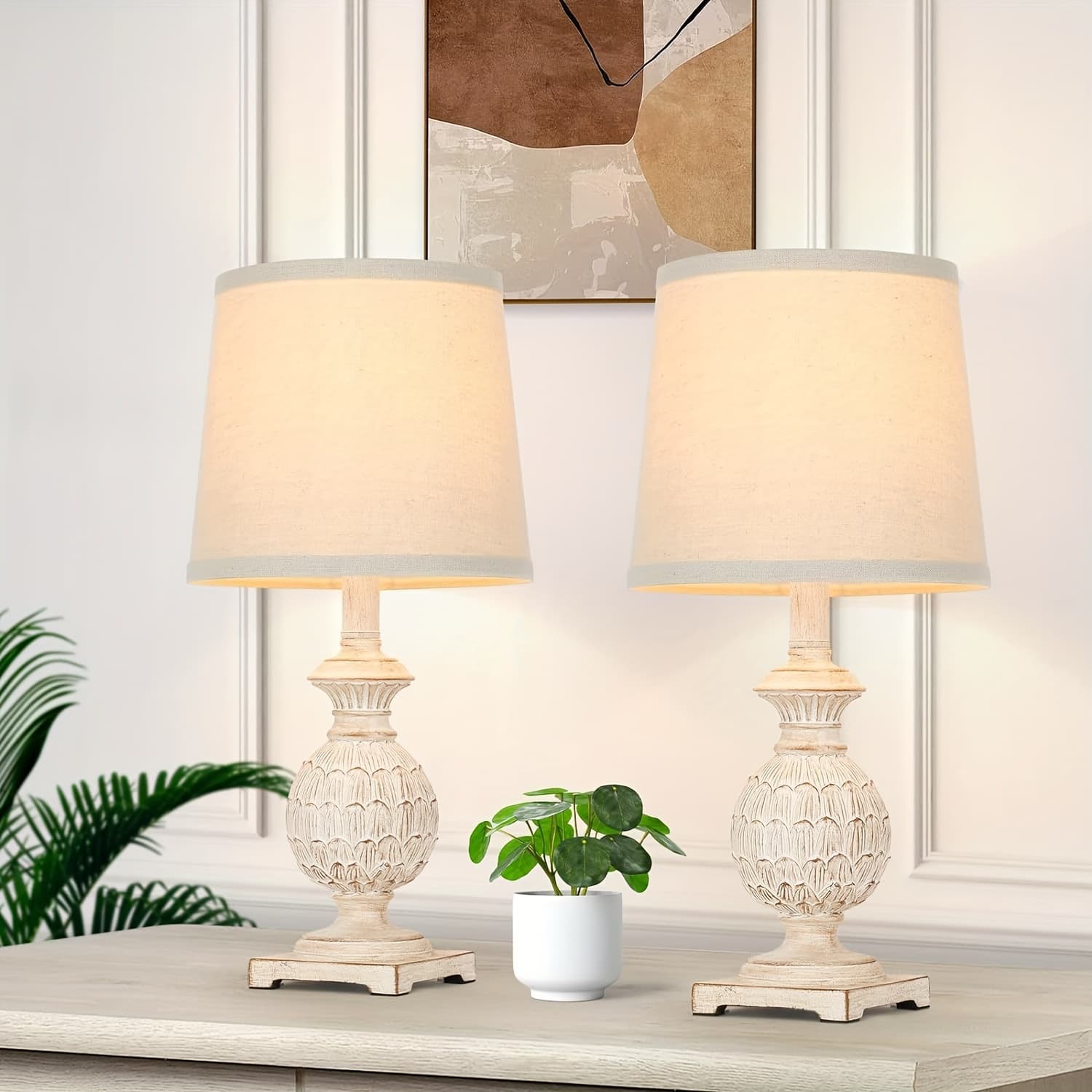 TEMU " Table Lamps For Bedroom Set Of 2, Farmhouse Rustic Style Nightstand Lamps Bedside Lamps, Vintage Desk Lamps For Reading Room Living Room Study Office, White
