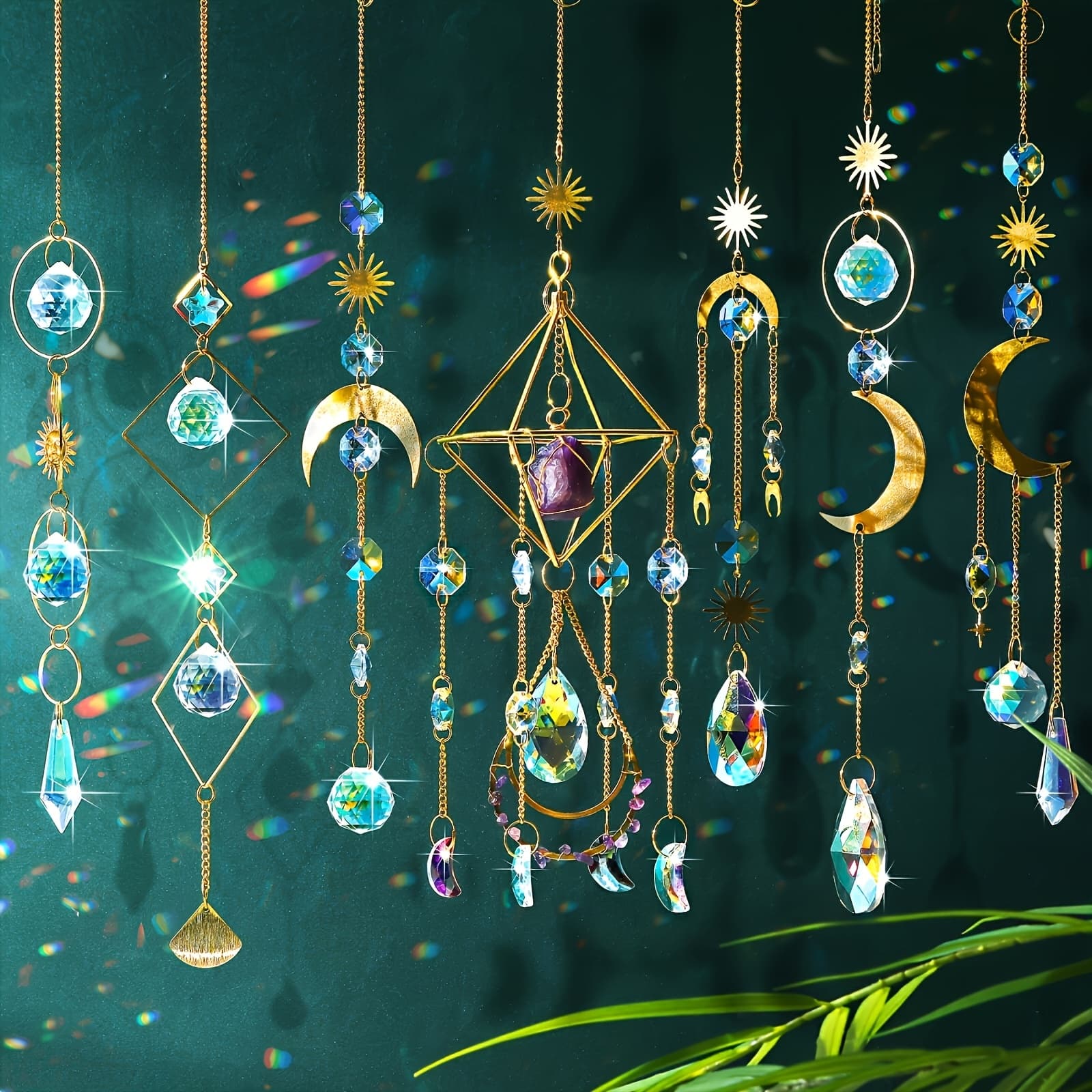 TEMU 7pcs Crystal Suncatcher For Window Hanging Sun Catchers With Crystal And Agate Crystal Prisms Decor For Indoor Outdoor Home Party Wedding Decor Hanging Crystals For Decoration