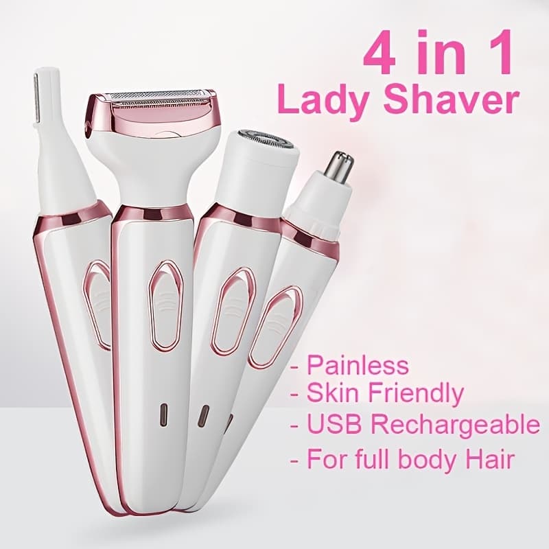 TEMU Electric Women's Shaver, Women's Shaver Cordless 4in 1 Shaver For Women's Face, Legs And Underarms, Portable Bikini Trimmer Wet And Dry Hair Removal, Cordless - Micro Usb Rechargeable