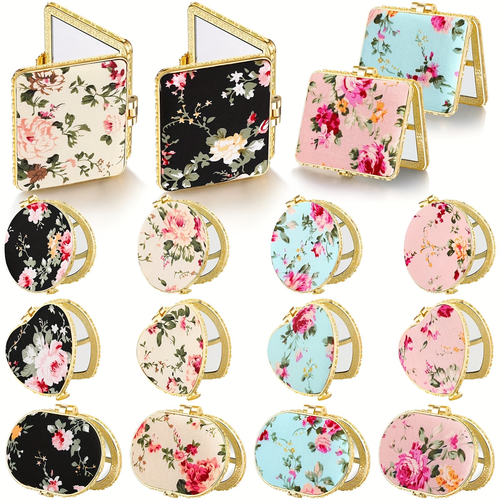 TEMU 16pcs Compact Mirror For Purse Small Mirror Gift Makeup Mirror Floral Pocket Mirror Retro Folding Portable Travel Mirror For Women