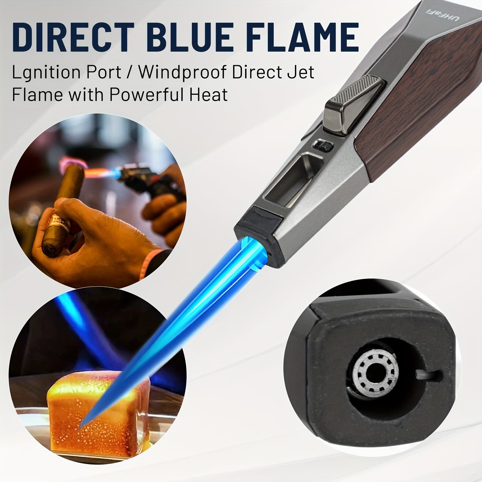 TEMU Butane Torch With Safety Lock Adjustable Flame Kitchen Cooking Torch Windproof Design Walnut Colored Handle For Gourmet Cooking Welding Torch (butane Not Included)