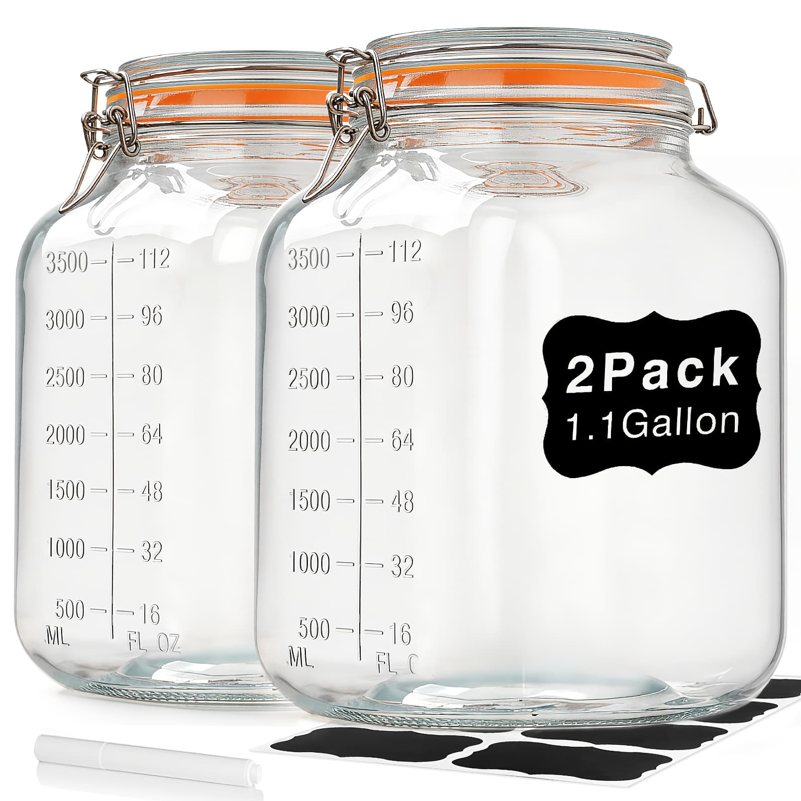 TEMU 2 Pack 1.1 Gallon Square Mouth Airtight Glass Storage Jars With Lids, Glass Container With Measurement Marks, Canning Jars With Leak-proof Lid For Kitchen