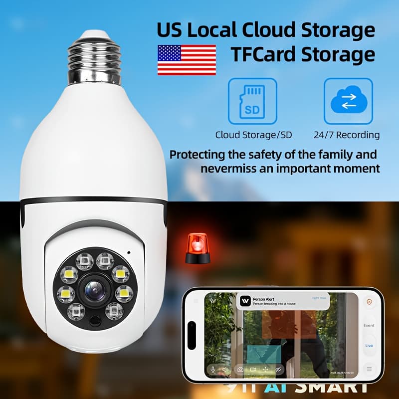 TEMU 1/2pcs Smart Wifi Bulb /outdoor, 1440p Hd 360° Panoramic Surveillance, Motion Detection Alarm With Talk, Night Vision, - Bulb For Home/hospital/store Monitoring (app-control