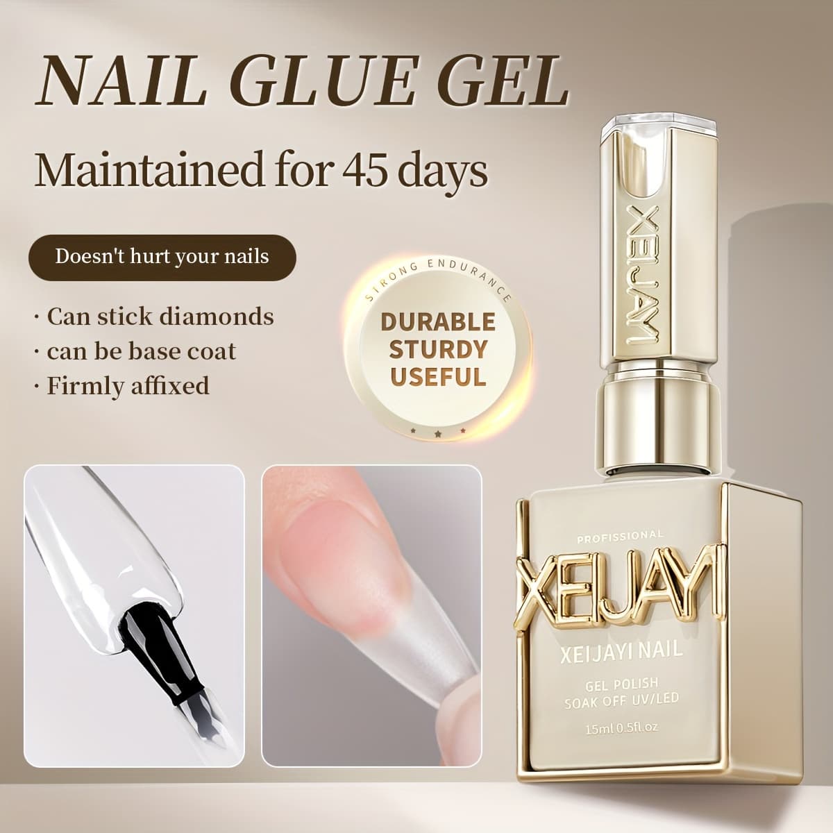 TEMU Xeijayi Professional Nail Art Gel Polish - 15ml /led Soak Off, Alcohol-free, Long-lasting Adhesive For Diy & Salon Use, Easy Application With , Gel X Nail Supplies