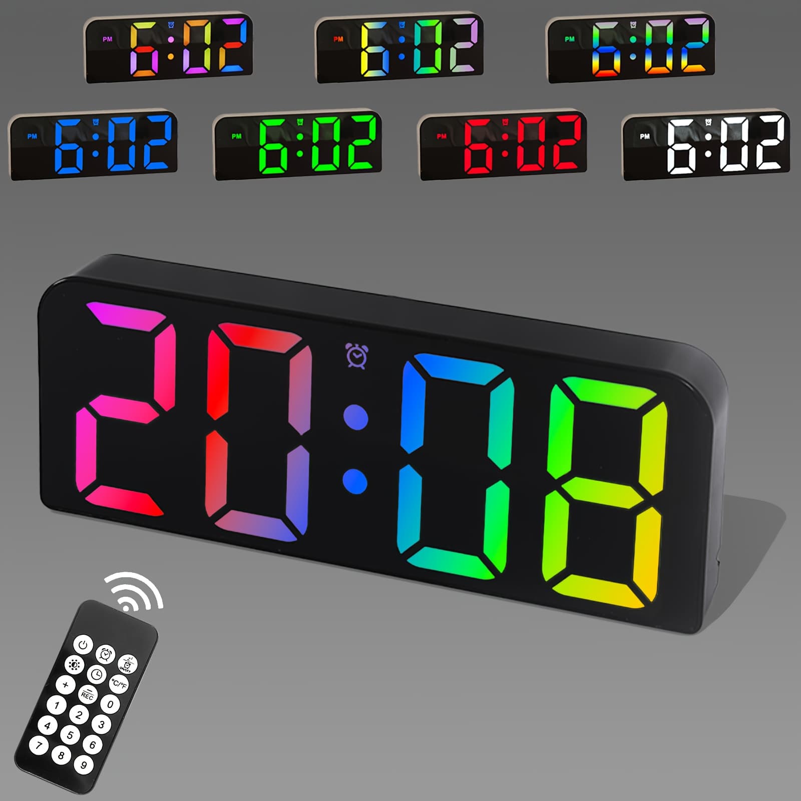 TEMU Digital Wall Clock - Versatile (table/hanging), Settings, 7 Rgb Display Options/2 Display , Shows Date/day/temperature, Voice-activated