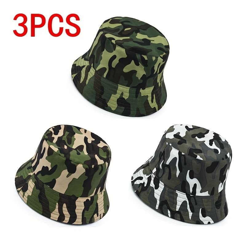 TEMU 3pcs Camouflage Reversible Bucket Hat, Unisex Summer Outdoor Casual Sunshade And Hat