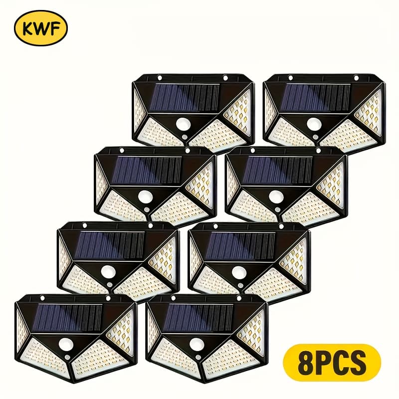 TEMU 8 Pack Solar-powered Wall Lights With Motion Sensor, 100 Leds, , Four-side And Polished , Suitable For Outdoor (yards, Gardens, Driveways), Panel, Commercial Spaces, Ip44