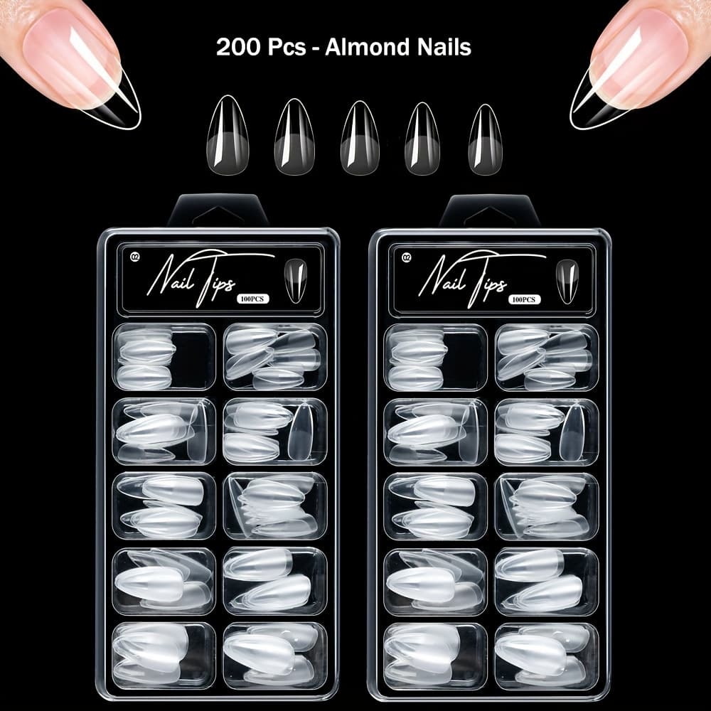 TEMU 200pcs Full Cover Press On Nail Tips, Square Nails Almond Shaped False Soak Off Gel Nail Extension Tips On Nails Nail Supplies