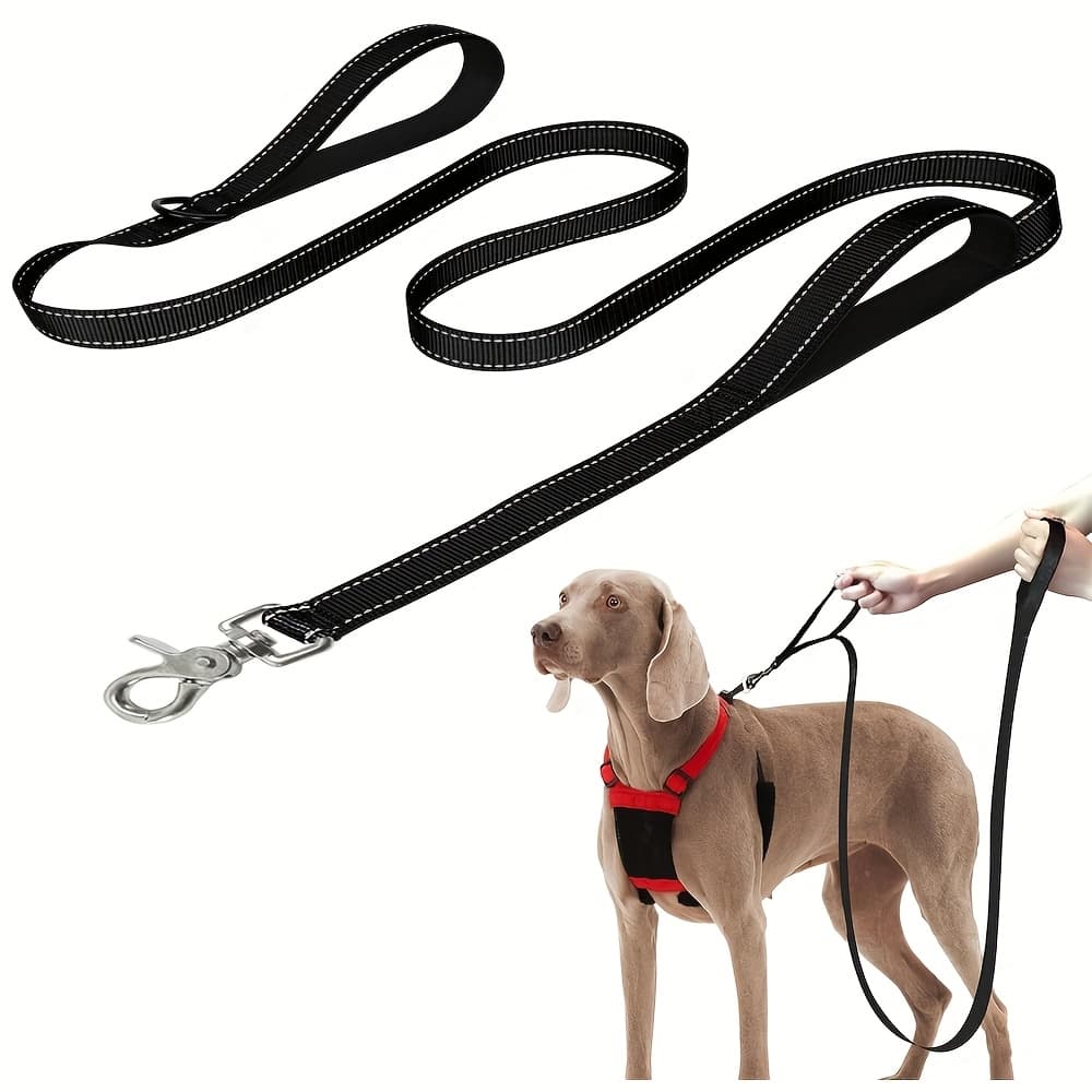 TEMU 6ft Dog Leash Heavy Duty For Large Dogs That Pull, Double Handle For Traffic Control, Double-sided Reflective Leashes For Large Medium Dogs Night Safety, Black
