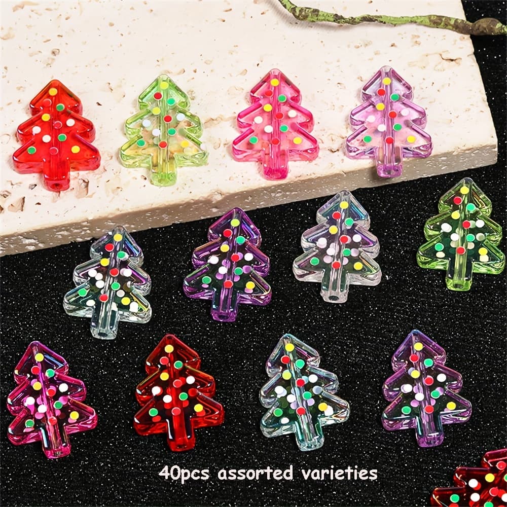 TEMU 40pcs 20x27mm Mixed Clear Acrylic Christmas Tree Beads For Diy Christmas Tree Decorations, Mobile Phone Chain, Pen, And Keychain Supplies