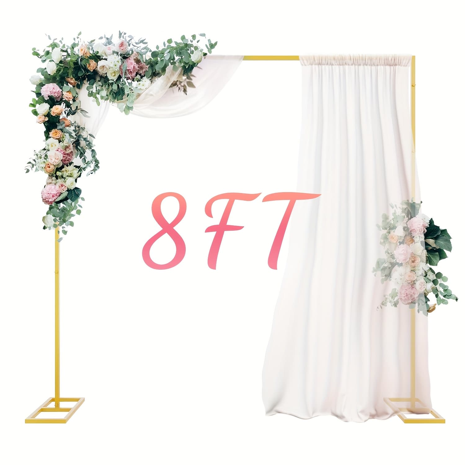 TEMU 8ft X 8ft Backdrop Stand, Metal Square Balloon Arch Stand, Portable Adjustable Pipe, Wedding Arch Metal Backdrop Stand For Wedding, Birthday Party, Anniversary, Garden Patio Banquet Decoration