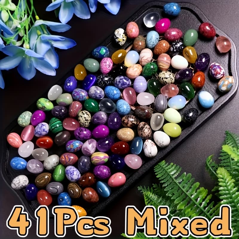 TEMU 23/41pcs Stylish Natural Stone Egg Collection - Colorful Polished Gemstones For Easter Decoration, Ideal For Garden, Fish Tank, And Room Decor, Perfect Gift For The Holiday