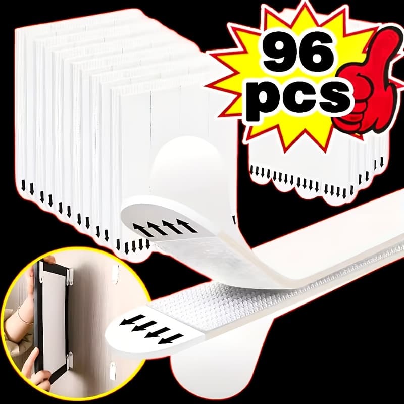 TEMU 96pcs (48pairs) Heavy Duty Large Picture Hanging Strips, Adhesive Picture Hangers, No Damage Wall Hanger Without Nail, Poster Hanger Strips, Picture Hanging Hooks For Wall Decoration