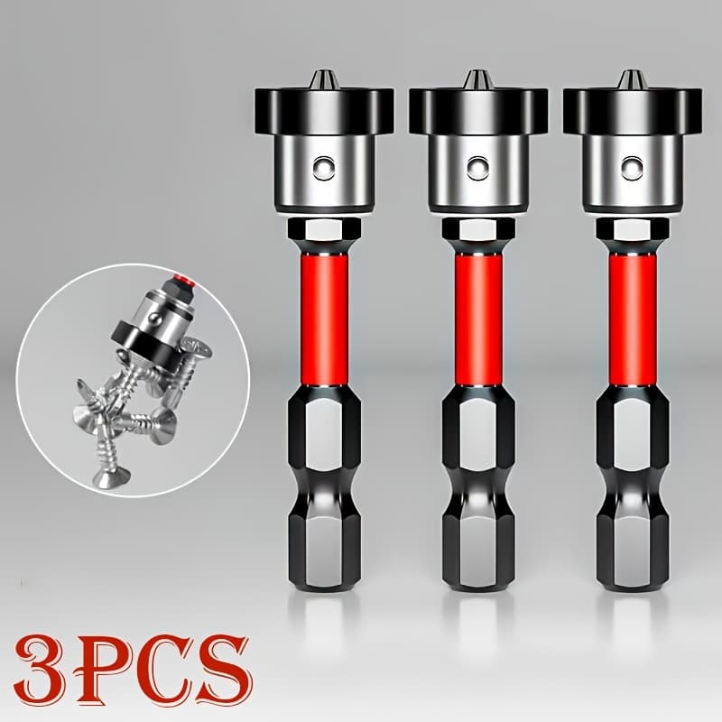 TEMU 3pcs Of Strong Magnetic Positioning Drill Bits, And Anti Slip, Suitable For Ceiling Woodworking - Black Steel, Waterproof, Ideal For Wooden/hard Floors, Office Use, Round Screw Tool