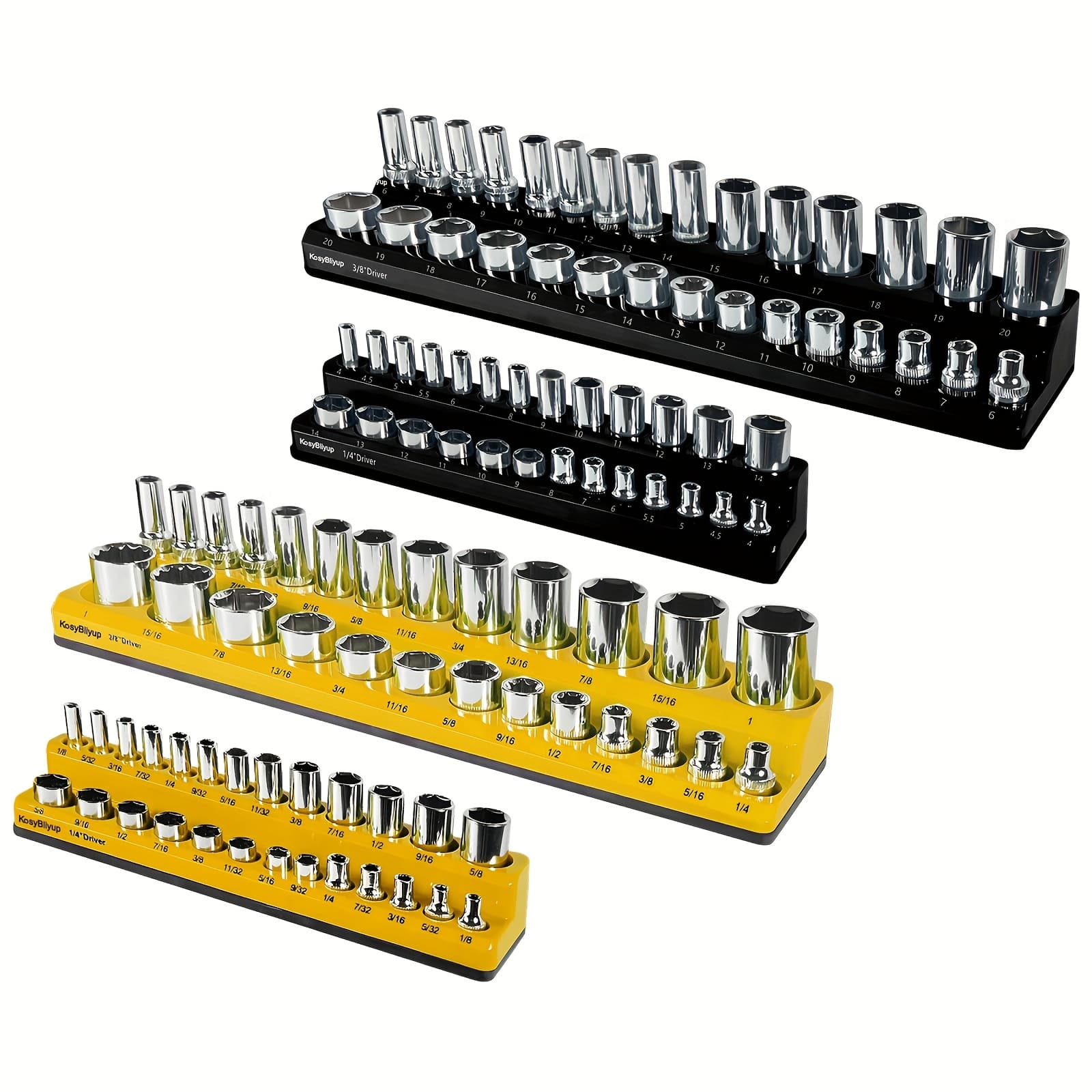 TEMU Kosybliyup 4pcs Magnetic Socket Organizer, Includes 1/4", 3/8" Metric & Sae Socket Holder For Tool Box Drawer, Holds 108pcs Sockets, Perfect Father's Day Gifts