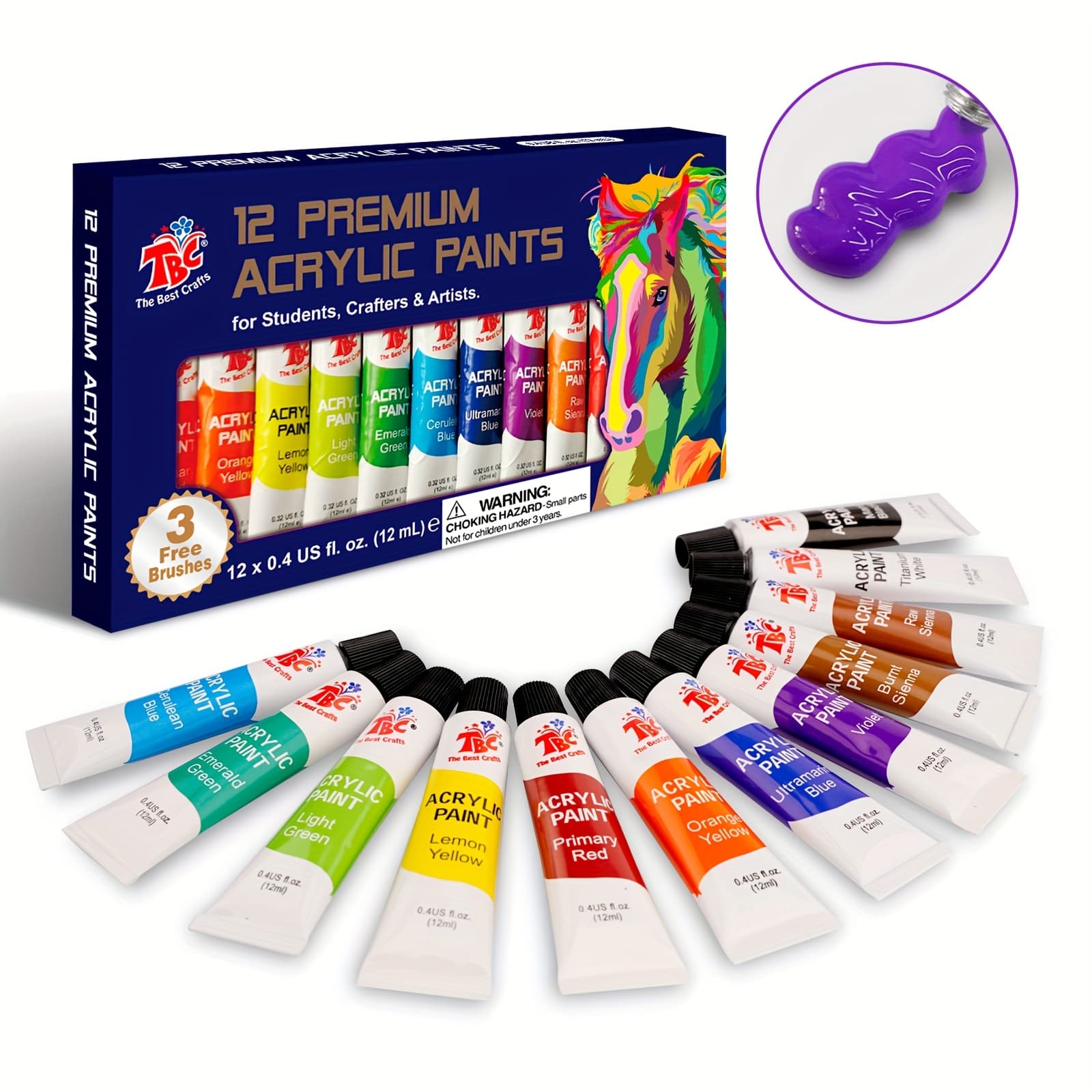 TEMU Tbc The Best Crafts Acrylic Paint Set, 12 X 0.4fl.oz/12ml Tues Acrylic Paint, , Non Toxic Paint For Rock, Paper, Canvas,beginners,back To Shcool
