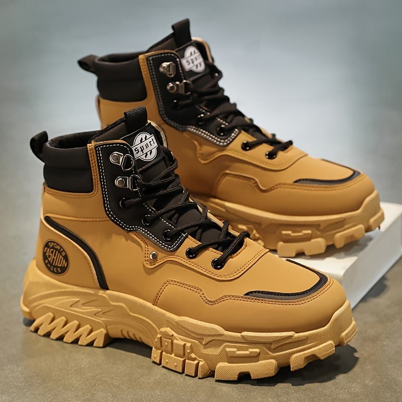 TEMU Men's Shoes 2026 New High Help Work Shoes Anti-slip Wear Thick Soled Casual Shoes Fashion Men With All Fashion Shoes