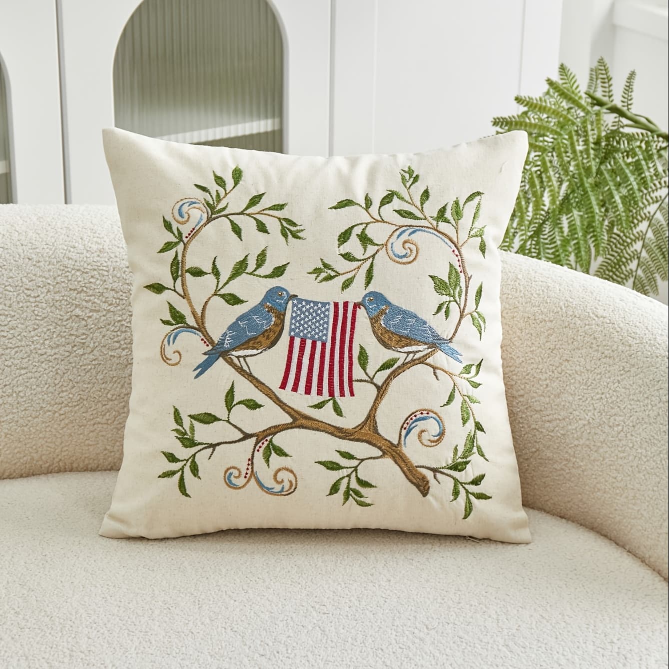 TEMU Usa Day 1pc All Bird And American Flag 3d Embroidery Pillowcase Home Decor