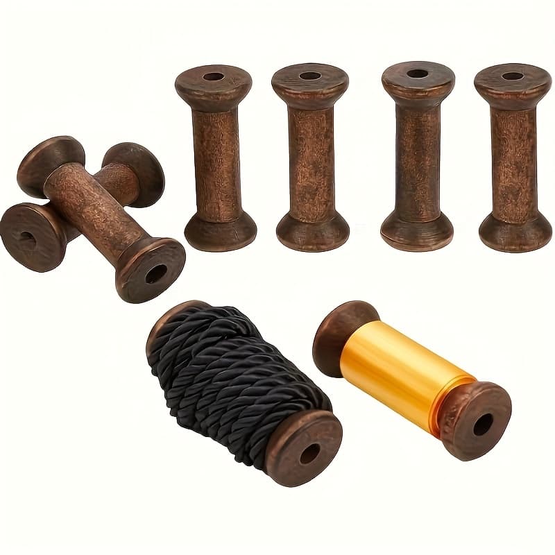 TEMU 8pcs Wooden Spools, Suitable For Sewing And Embroidery - Reusable Wooden Spools, Suitable For Threads, Yarns, Ribbons, And Jewelry Making - Handmade Storage Organizer Accessories
