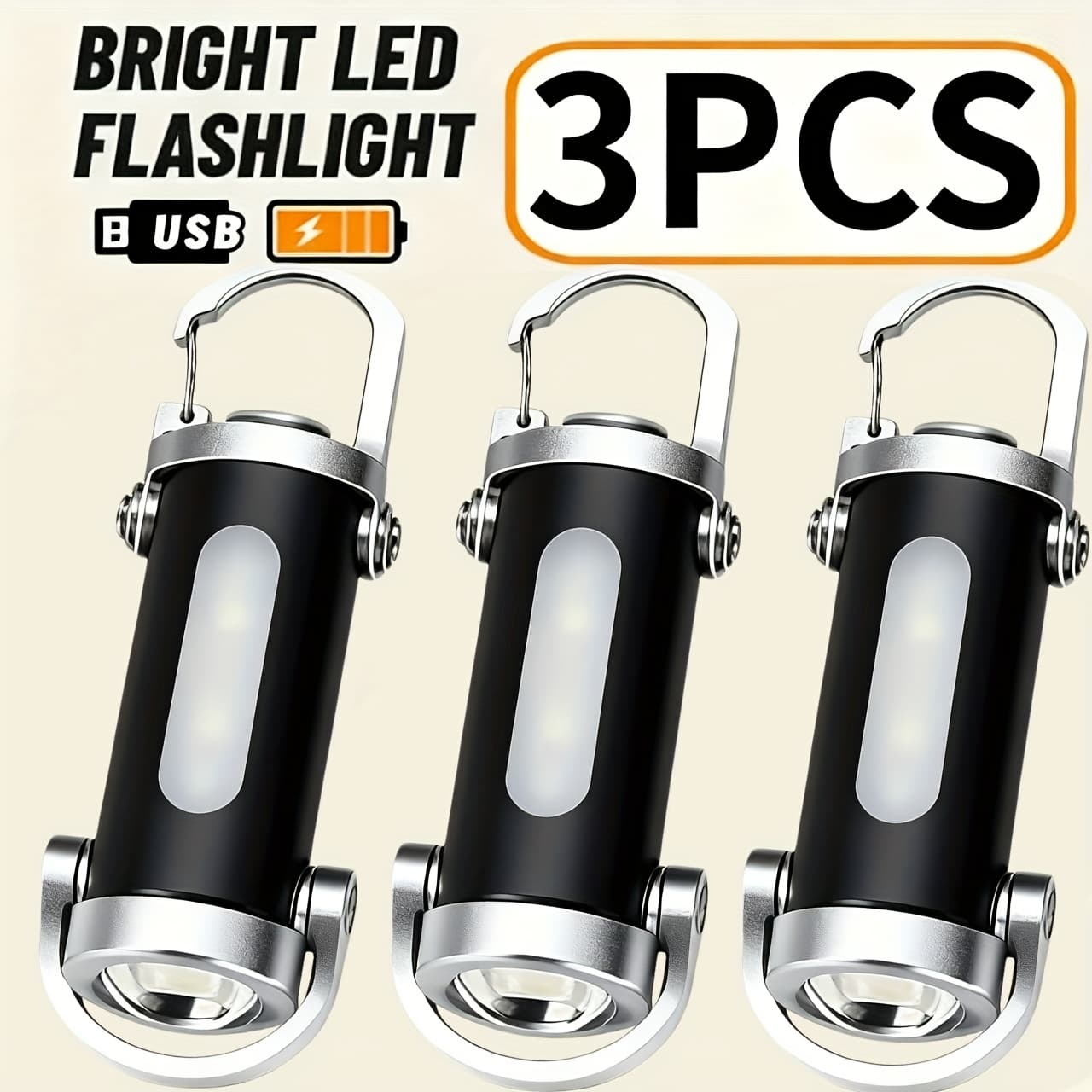 TEMU 3/2/1pc Keychain Light 1000lumen, Camping Lights With Clip - Type-c Rechargeable 7-mode For Summer Gear, Winter Power Outage & Backpack Hiking/emergency/dog Collar