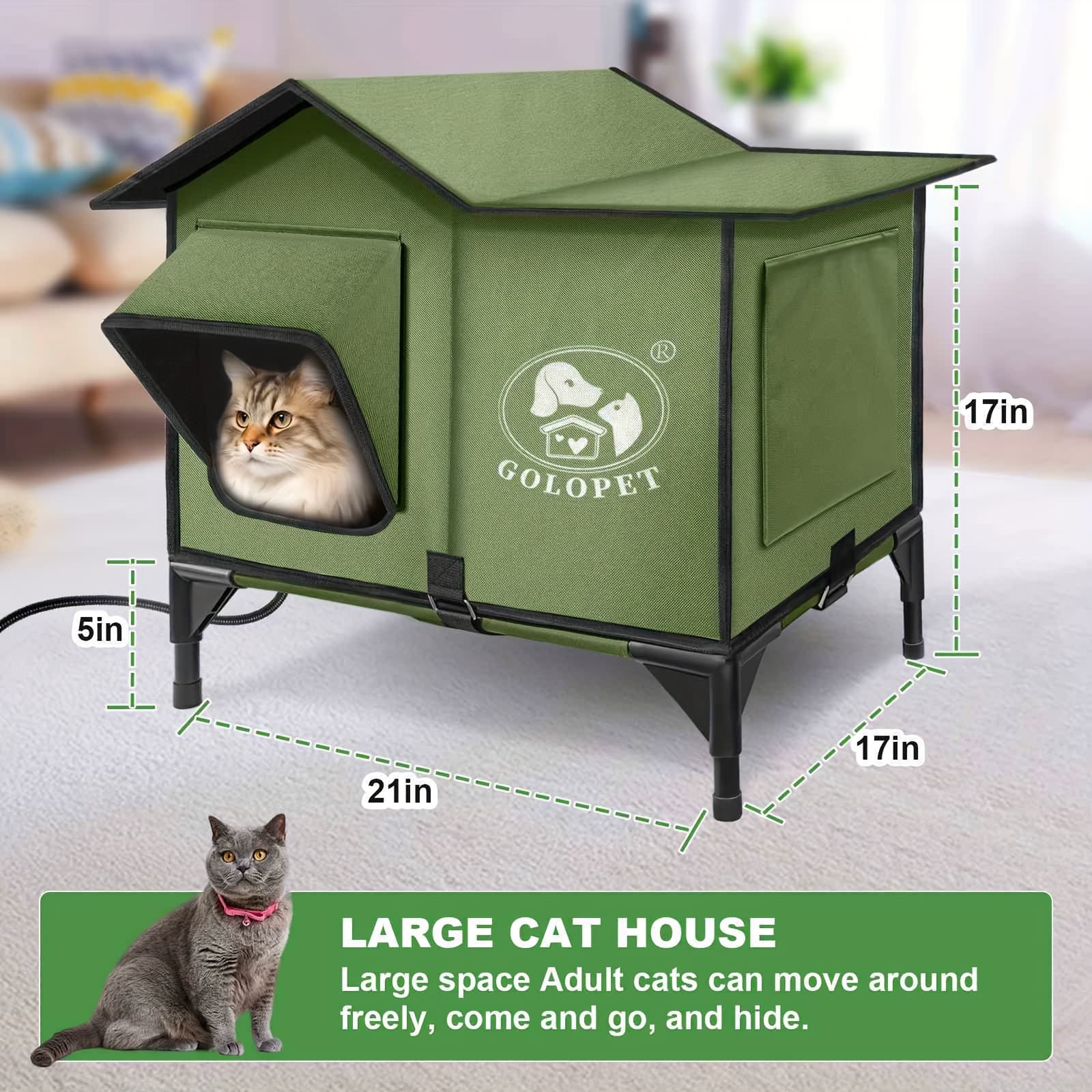 TEMU Cat House & Elevated Dog Bed With Detachable Pet Heating Pad, Durable Pet Supplies For Domestic Cats & Small Dogs, Indoor Outdoor Use