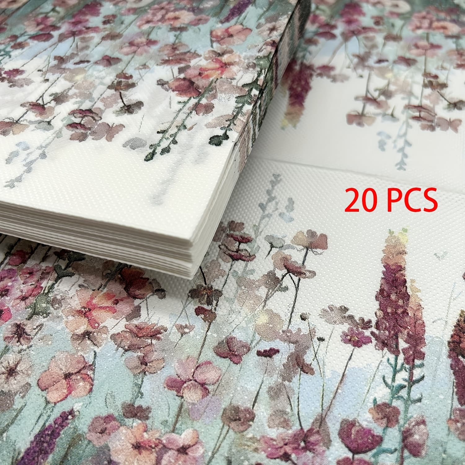 TEMU 20 Sheets Per Pack, Disposable Colored Printed Napkins With Floral Patterns, Themed For Festive Parties, Suitable For Outdoor Use, Birthday Party Table Decorations, Square Napkins