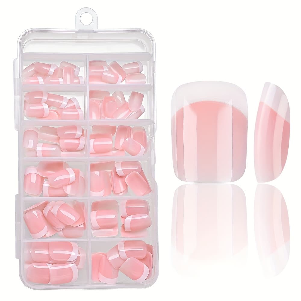 TEMU 120pcs Solid--on False Nail Set, Short Square Press-on Nail Tips, Full-coverage Nail Art Decorations, False Nails Suitable For Daily Wear, Nail Art Set