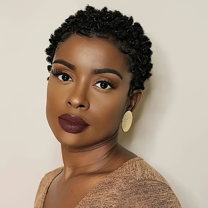 TEMU 150% Density Short Afro Curly Wig For Black Brazilian Human Hair, Featuring A Glueless Cut With Kinky Curls, Weighing 100 Grams And Measuring 2 Inches