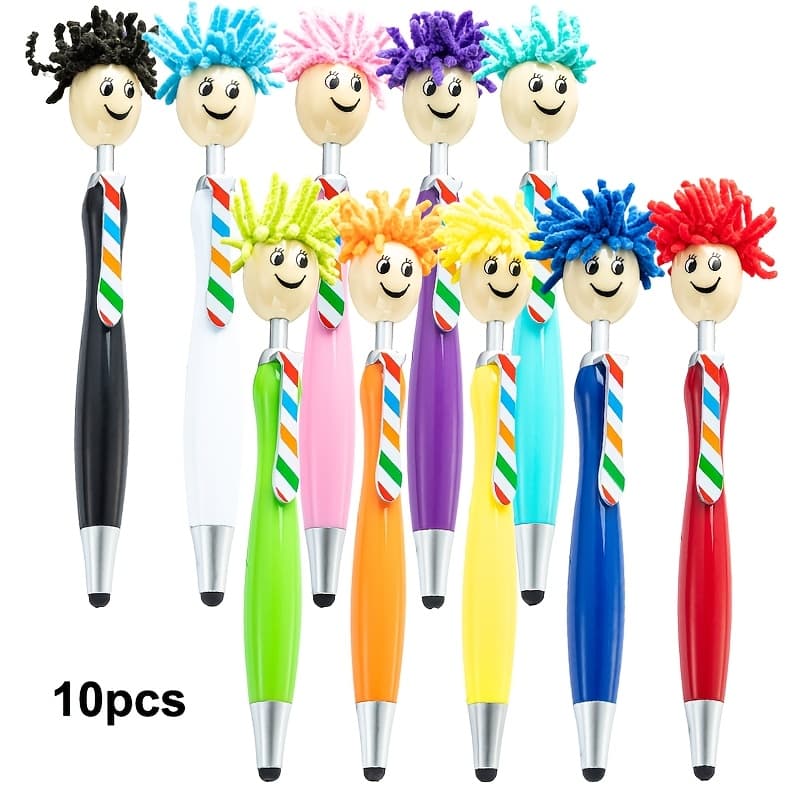 TEMU Mop Head Ballpoint Pens | Funny Pen With Plush Hair, Portable Writing , Cute Cartoon Signing Pens, Decor Gift For Office Home, Party Favors, Plastic, Retractable Closure, Medium Point