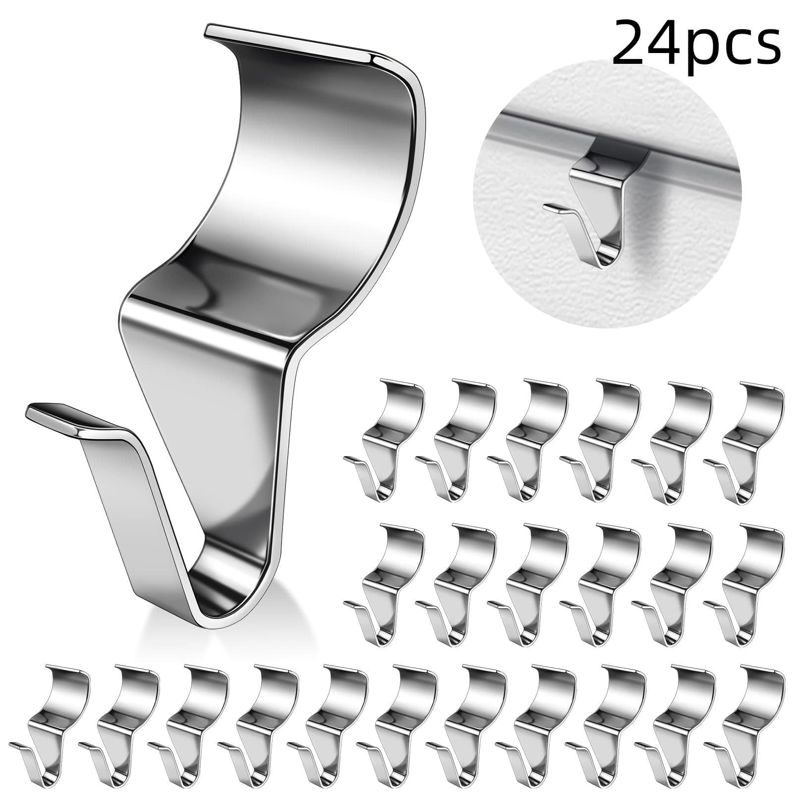 TEMU 24pcs Hook, Thicken Stainless Steel Clips Hangers, Heavy-duty No Drill Vinyl Hook For Outdoor Decor, Hanging On Patio, Christmas Wreath Hangers, Utility Hooks
