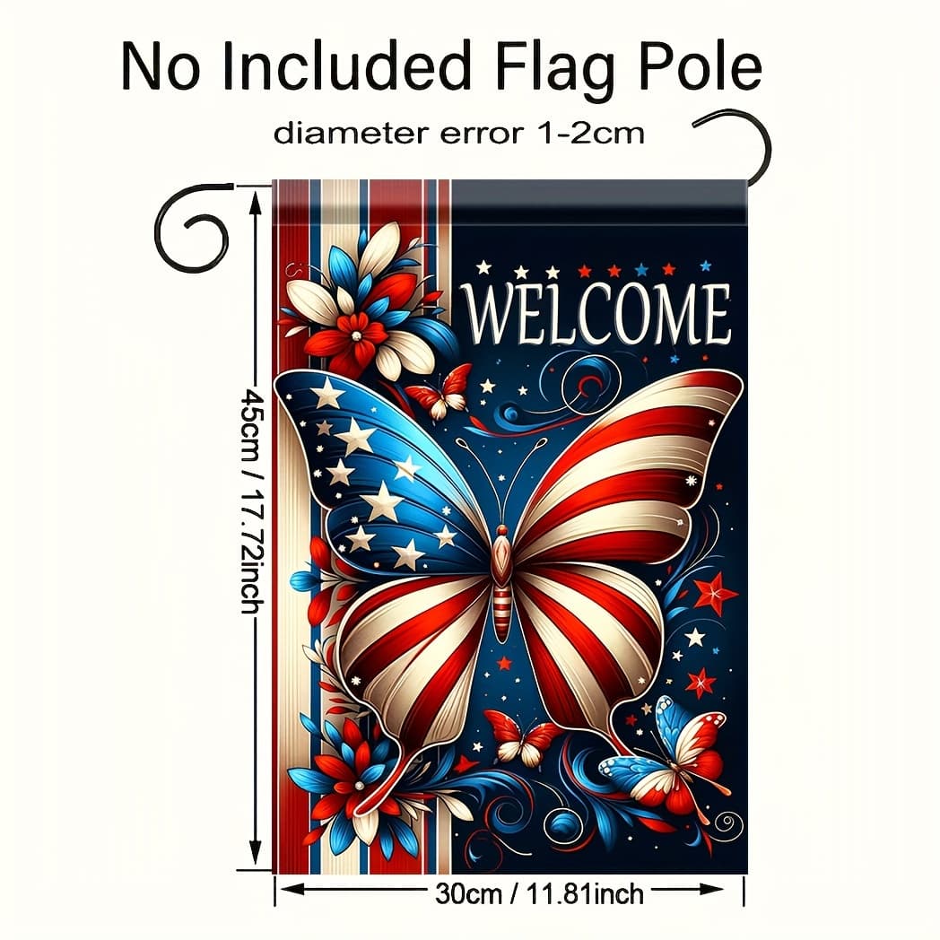 TEMU 1pc Flag - Dual-sided Polyester Patriotic & American With Stars, Stripes, Floral Swirls, 18x12 Inch Outdoor Decoration For , Yard, Lawn, Porch (flagpole Not Included), Garden Flags For Outside