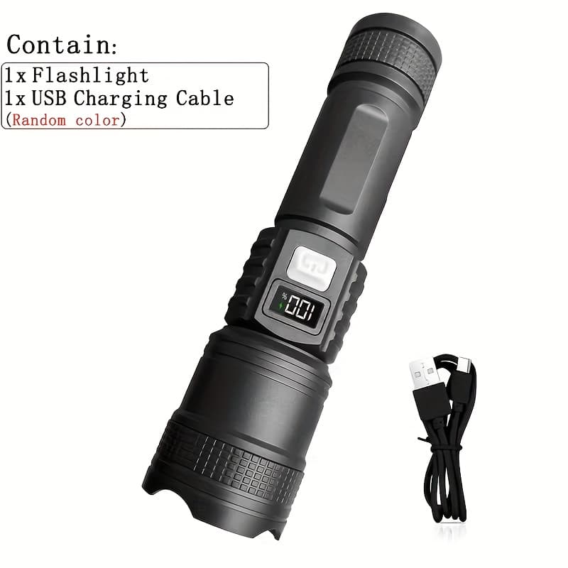 TEMU Tactical Led Rechargeable Flashlight, 3 Lighting , Digital Display, Long Lasting And Durable, Perfect For Outdoor Sports Enthusiasts, Hiking, Hunting, Camping And Other Lighting
