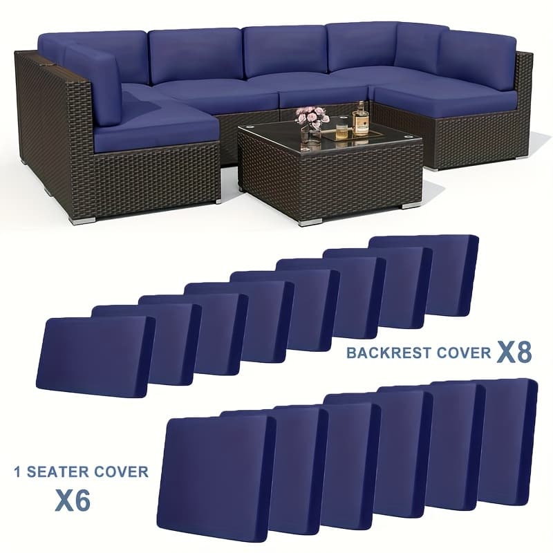 TEMU 12/14pcs Elastic Outdoor Sofa Covers Semi-enclosed Sofa Covers Outdoor Courtyard Sofa Cushion Covers And Backrest Covers