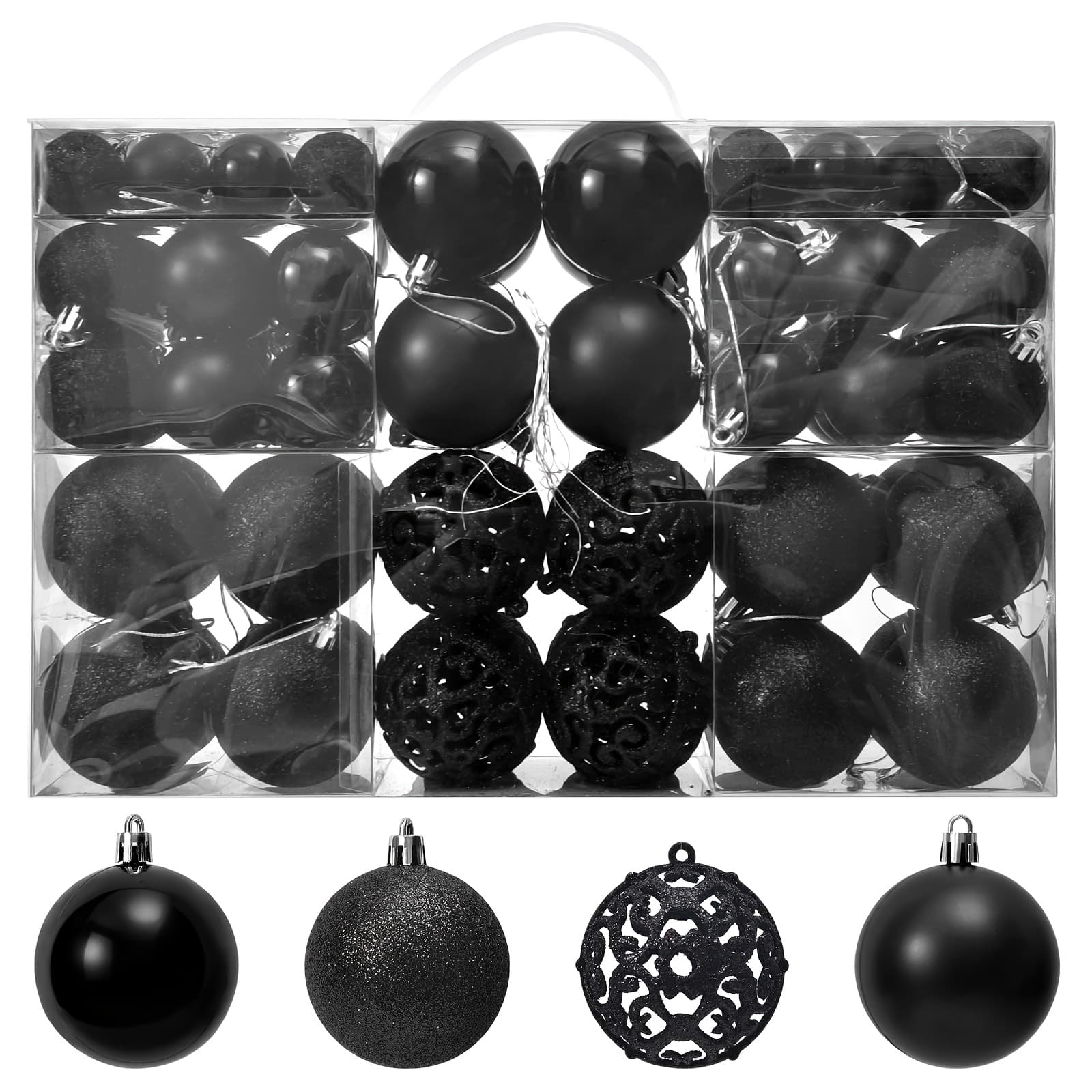 TEMU 100pcs Black Christmas Ball Ornament Set, Halloween Tree Ornament, Shatterproof Christmas Ball Ornament, Hanging Christmas Tree Ornament Combination Set To Decorate Holiday Wedding Party (black)
