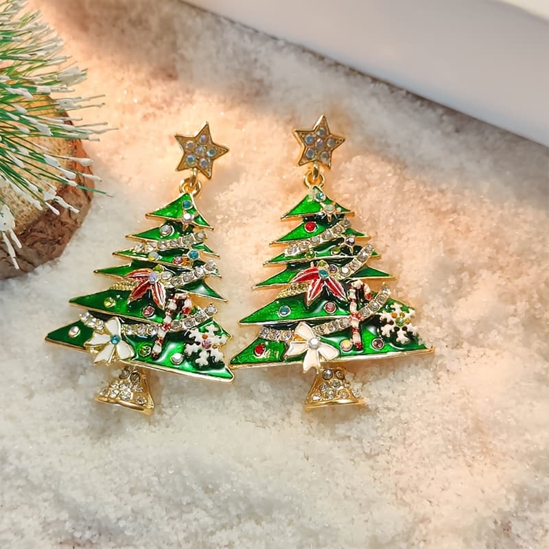 TEMU A Pair Of Exquisite And Cute Green Christmas Tree Earrings Suitable For Holiday Wear, Fashionable Items For, High-quality Women's Jewelry