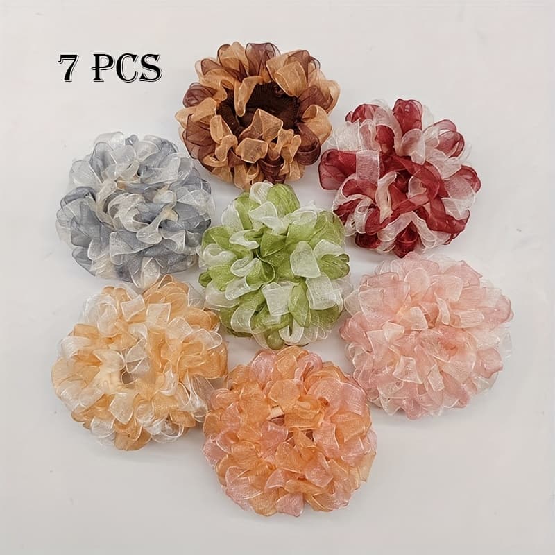 TEMU 7pcs Set Of New Mesh Large Scrunchie Beauty Does Not Hurt Hair High Elastic Rubber Band With Sweet And Cute Hair Additions Hair Band