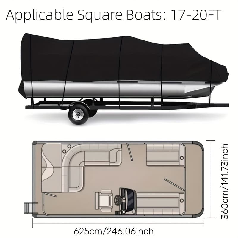 TEMU 1pc Trailerable Boat Cover - Heavy Duty Oxford Fabric 210d - Sun/uv Protection - Easy To Installation, Fits Pontoon Boat And Deck Boat (17ft -)