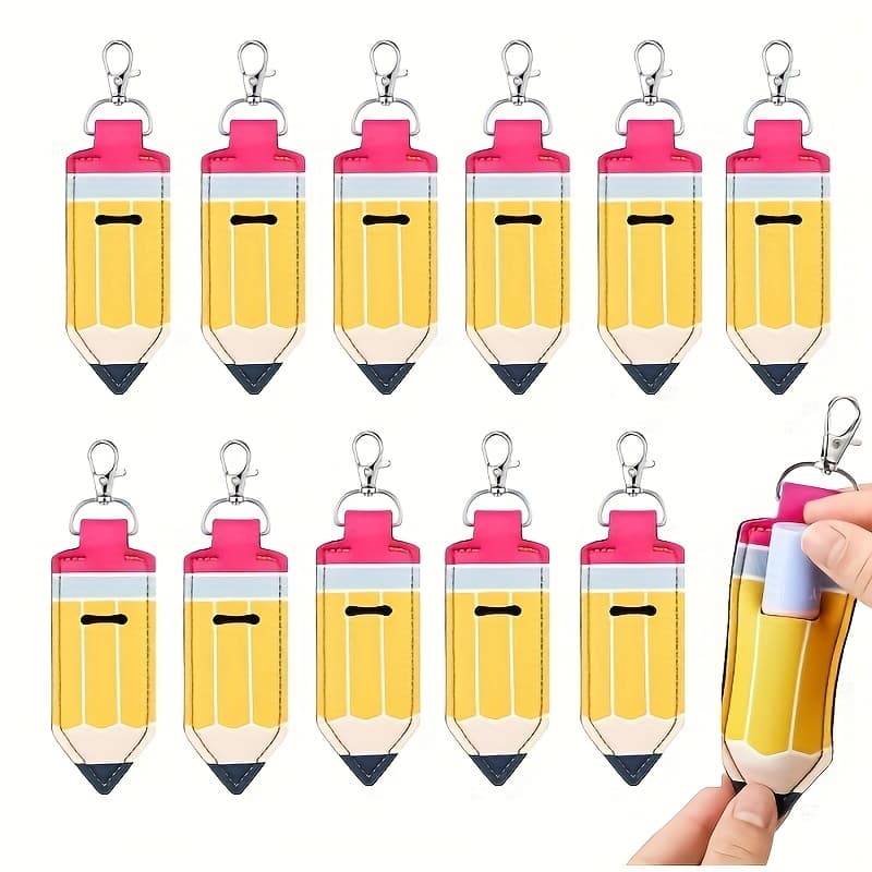 TEMU 12pcs Lipstick & Lip Balm Holder Keychain - Portable Lipstick Organizer With Hook, Lip Balm Pouch Suitable For Women & Teacher Gifts, Bulk Lipstick Case For, Travel, (cost-effective)